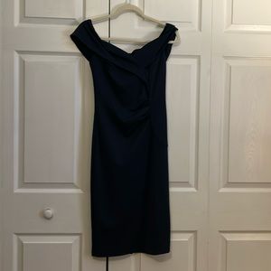 Navy off the shoulder wedding guest dress
